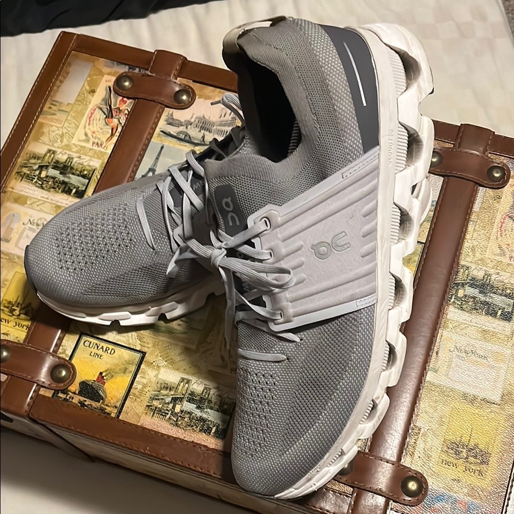 On Running Gray and White Athletic Shoes with Breathable Mesh